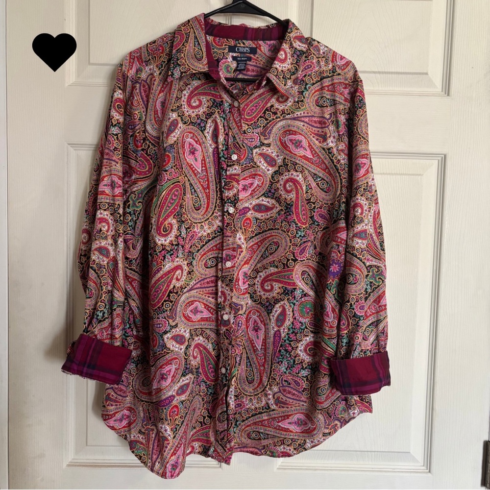 Chaps Bold Colorful Statement Paisley Button Down Shirt colorblock contrast cuff
